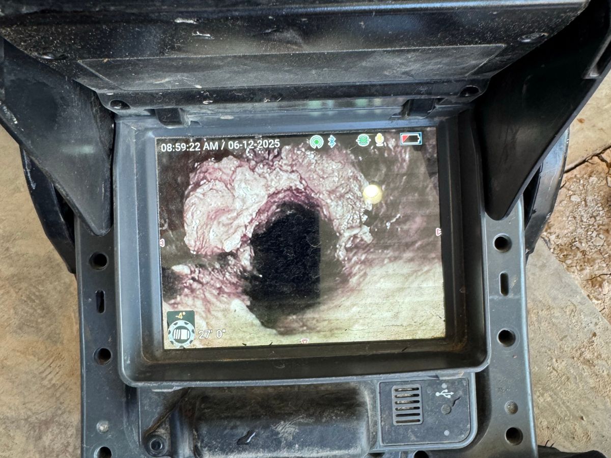 Sewer camera inspection screen showing pipe interior in Gilbert