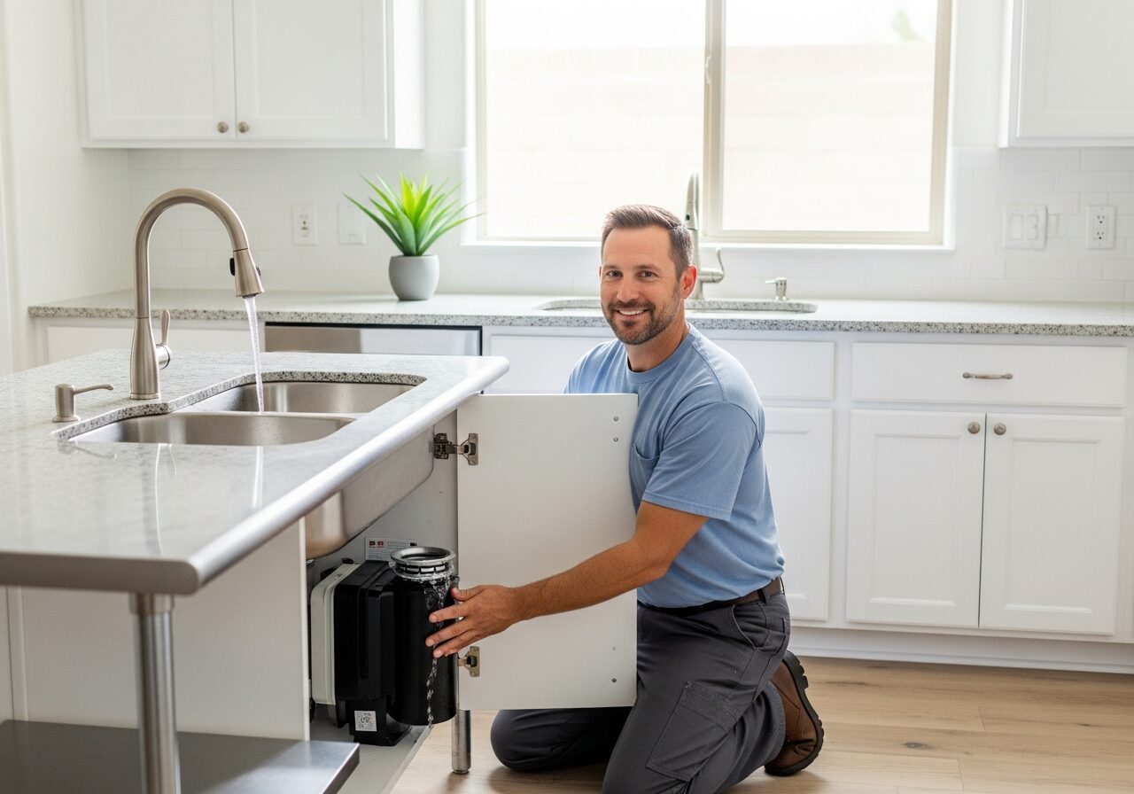 Clean modern kitchen sink with a newly installed garbage disposal