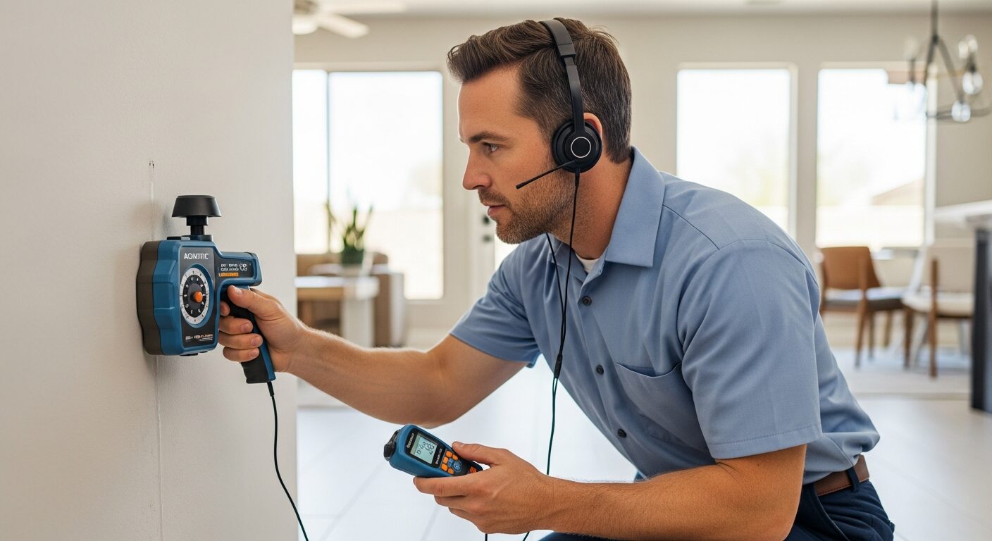 Water Pros Plumbing technician using electronic leak detection equipment
