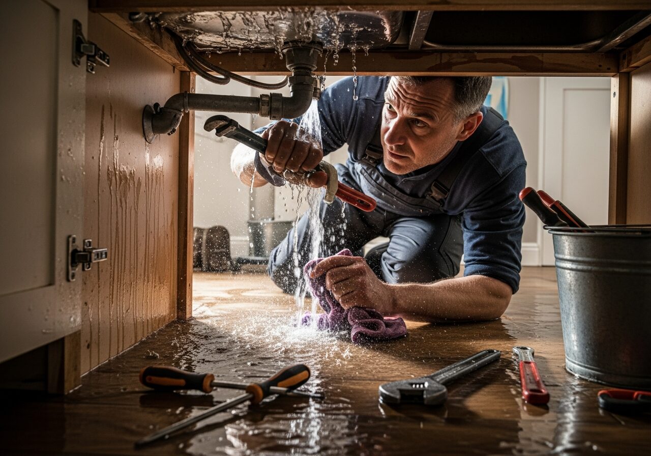 Electronic leak detection equipment on a tile floor